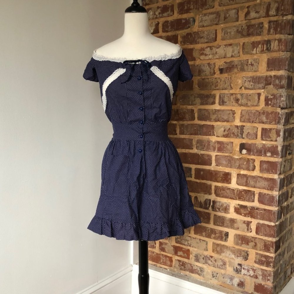 Vintage Handmade Blue Polka Dot Prairie Dress
